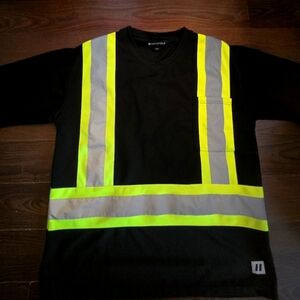 Forcefeild Black Safety Shirt with Reflective Stripes, Size Medium